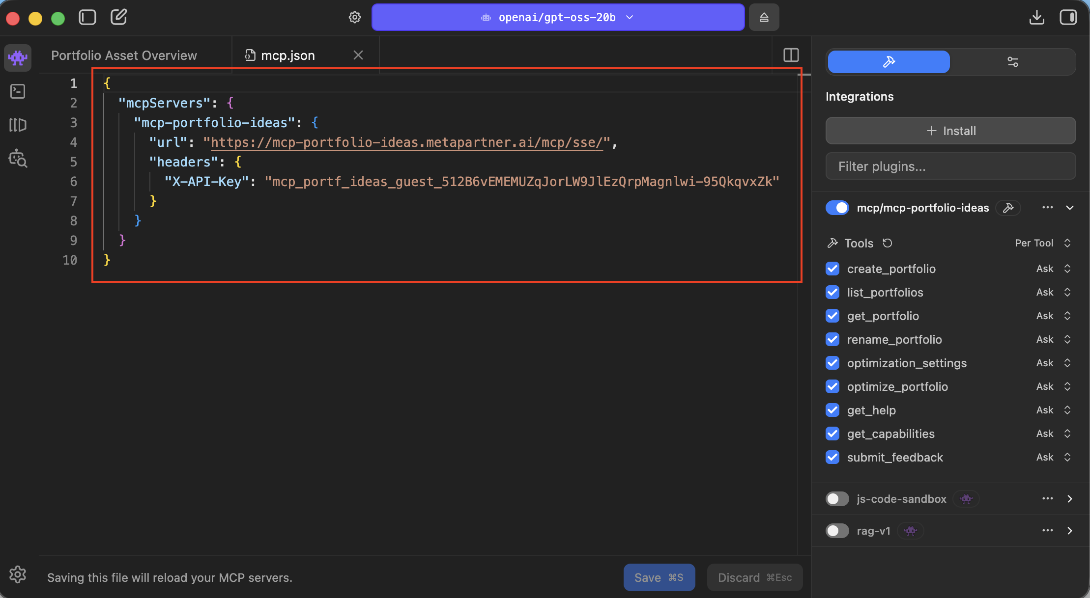 LM Studio MCP JSON configuration for MCP Portfolio Ideas